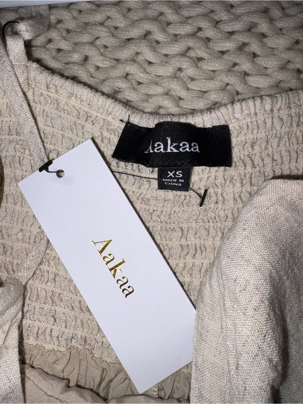 Aakaa -Oatmeal Beige Textured Linen-Blend Dress - Picture 2 of 6